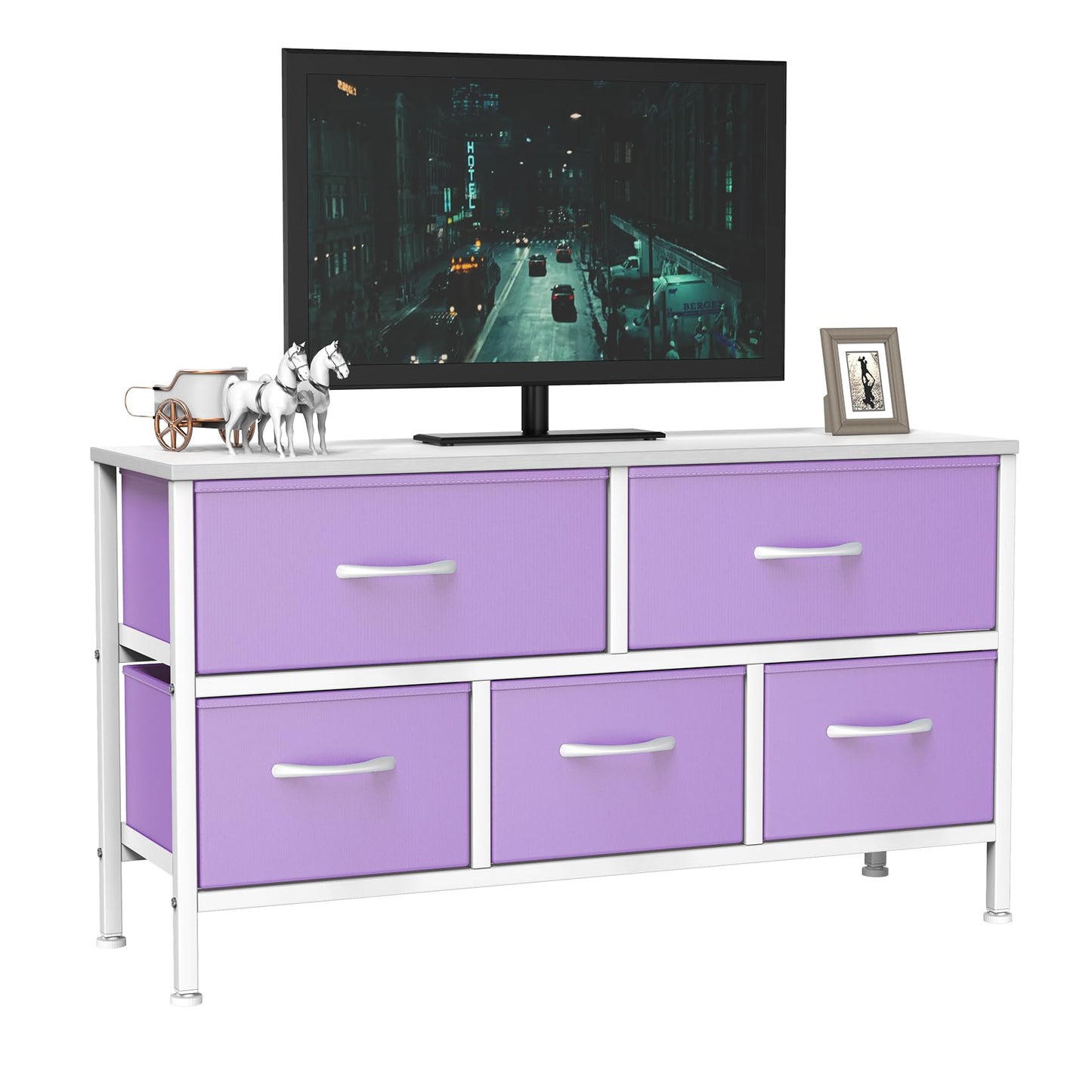 Feonase Bedroom Chest of Drawers, 5 Fabric Drawers Dresser with Metal Frame and MDF Top Board, Modern Storage Unit for Bedroom Living room, Entryway
