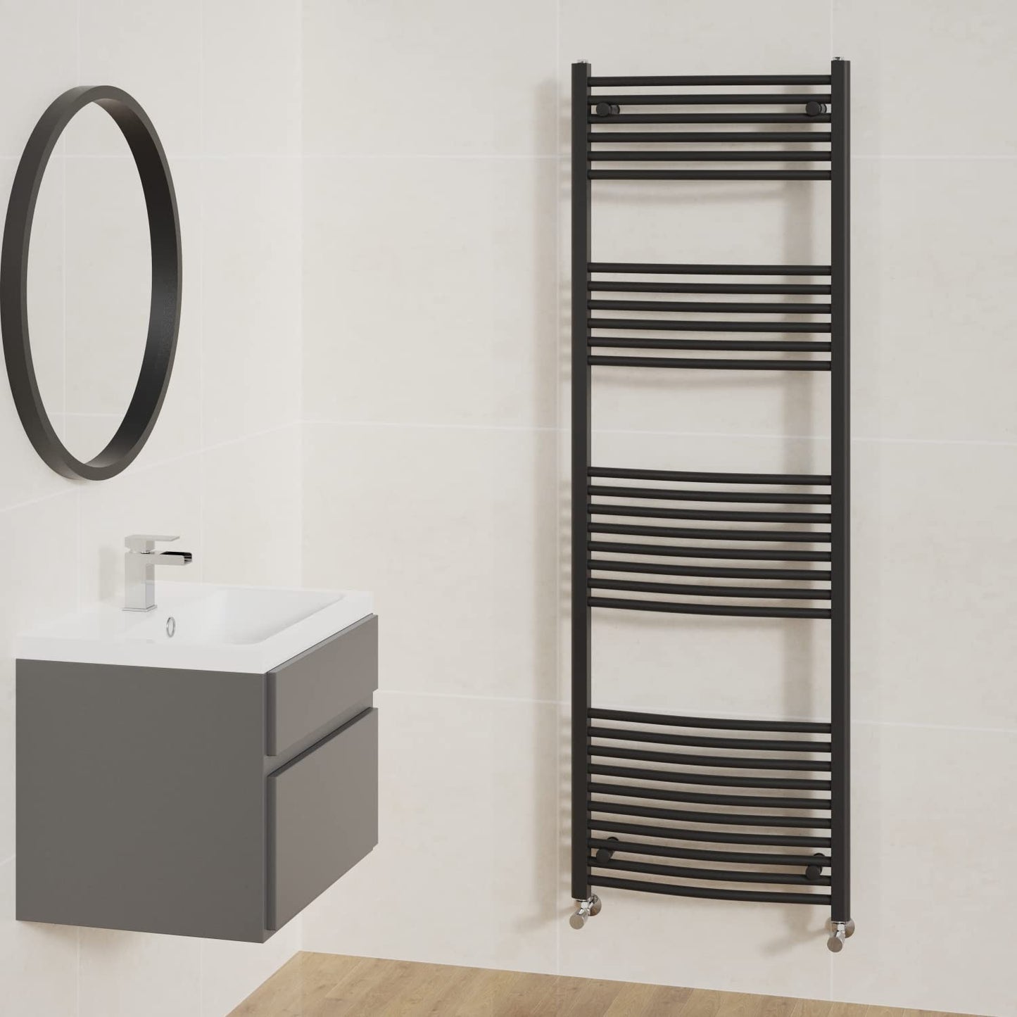 NRG Curved Black Bathroom Towel Rail Radiator Central Heating 1800x600mm