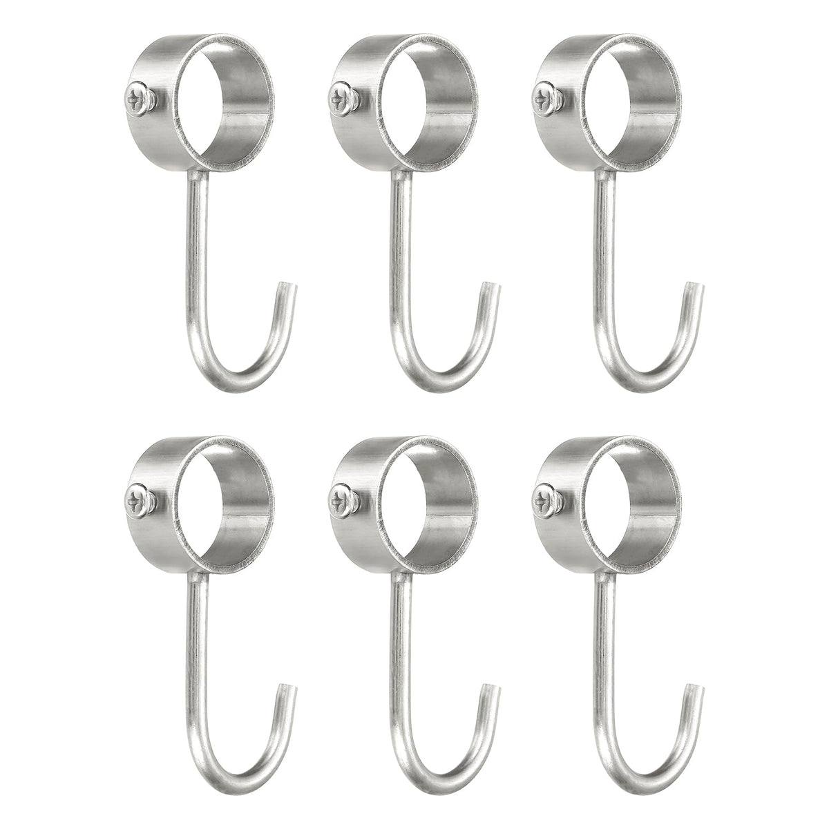Sourcing Map 6Pcs Stainless Steel Pipe Rod Hooks, Silver, 25mm/0.98" Inner Dia, Adjustable Closet Rod Hooks, Coat Hook for Wardrobe Hanging Pots