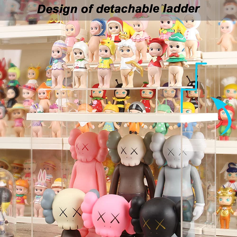 Nynelly 3 Tier Clear Acrylic Display Case for Models, Mini Figures, Pop Mart, Labubu, Sonny Angel, Smiski - Assemble Dustproof Display Box with Door