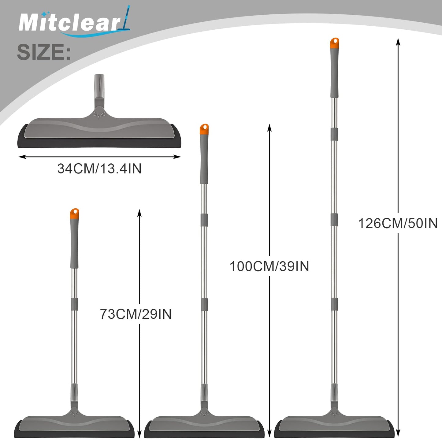 Mitclear Floor Squeegee Mop for Wet Room, Shower Sweeper Long Handle 50IN