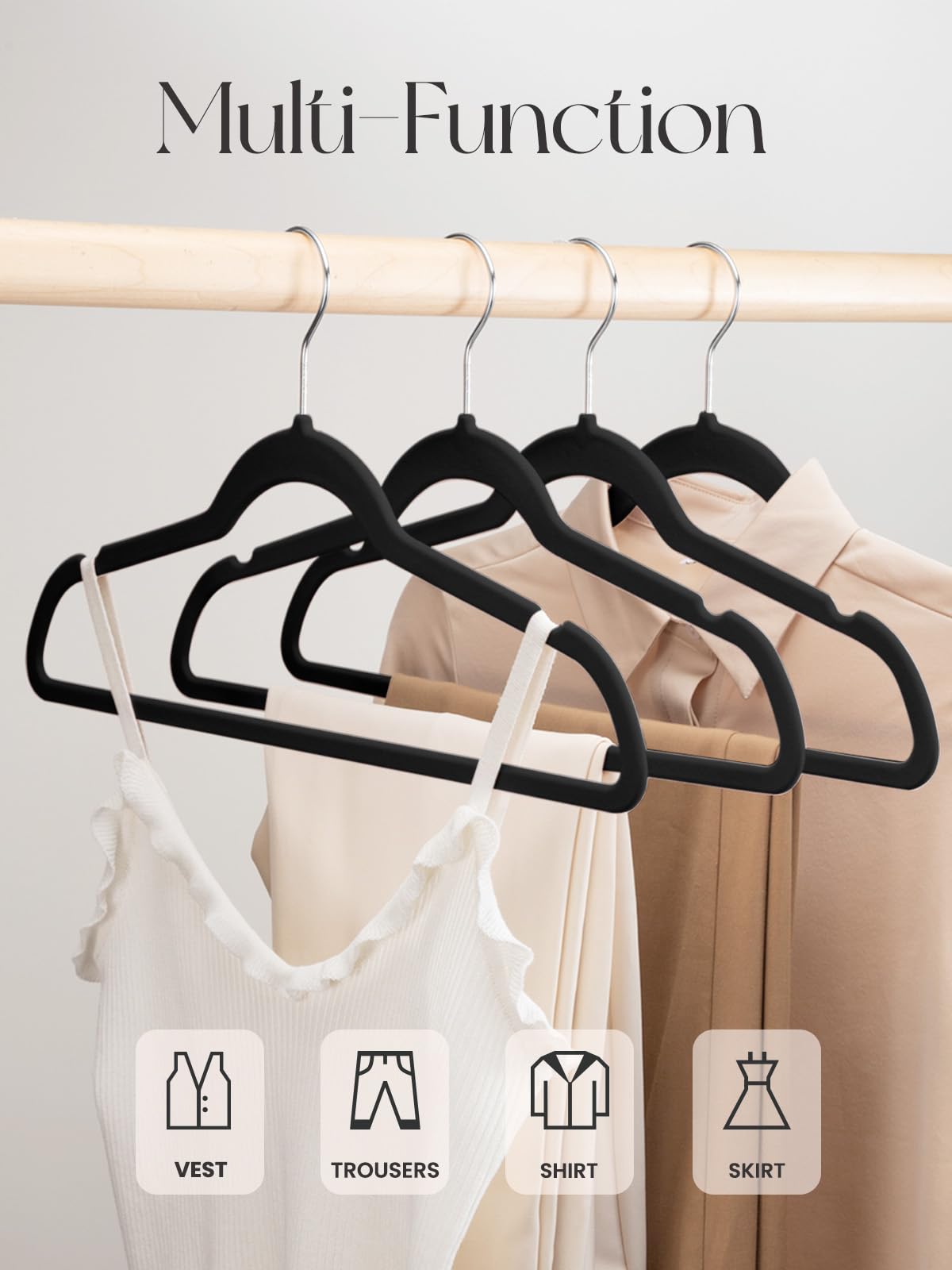HOUSE DAY Black Velvet Hangers 20 Pack, Non-Slip Coat hangers