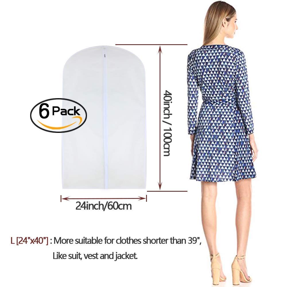 HomeClean Moth Proof Garment Bags 60 x 100cm(24'' x 40'') Hanging Clothing Storage Bags and 6 Cedar Balls for Suit Jacket Shirt Sweater Pack of 6