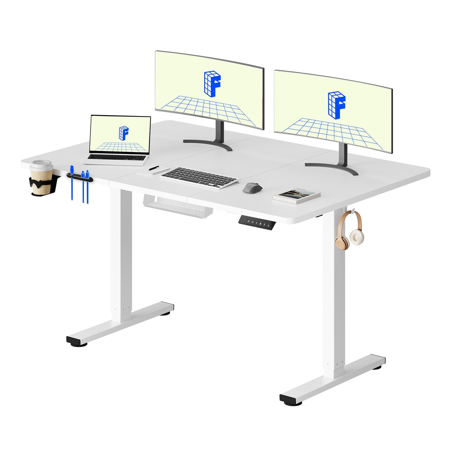 FLEXISPOT 140 x 60 cm Electric Standing Desk, Sit Stand Table Height Adjustable Desk with Backpack Hook and Memory Smart Pannel