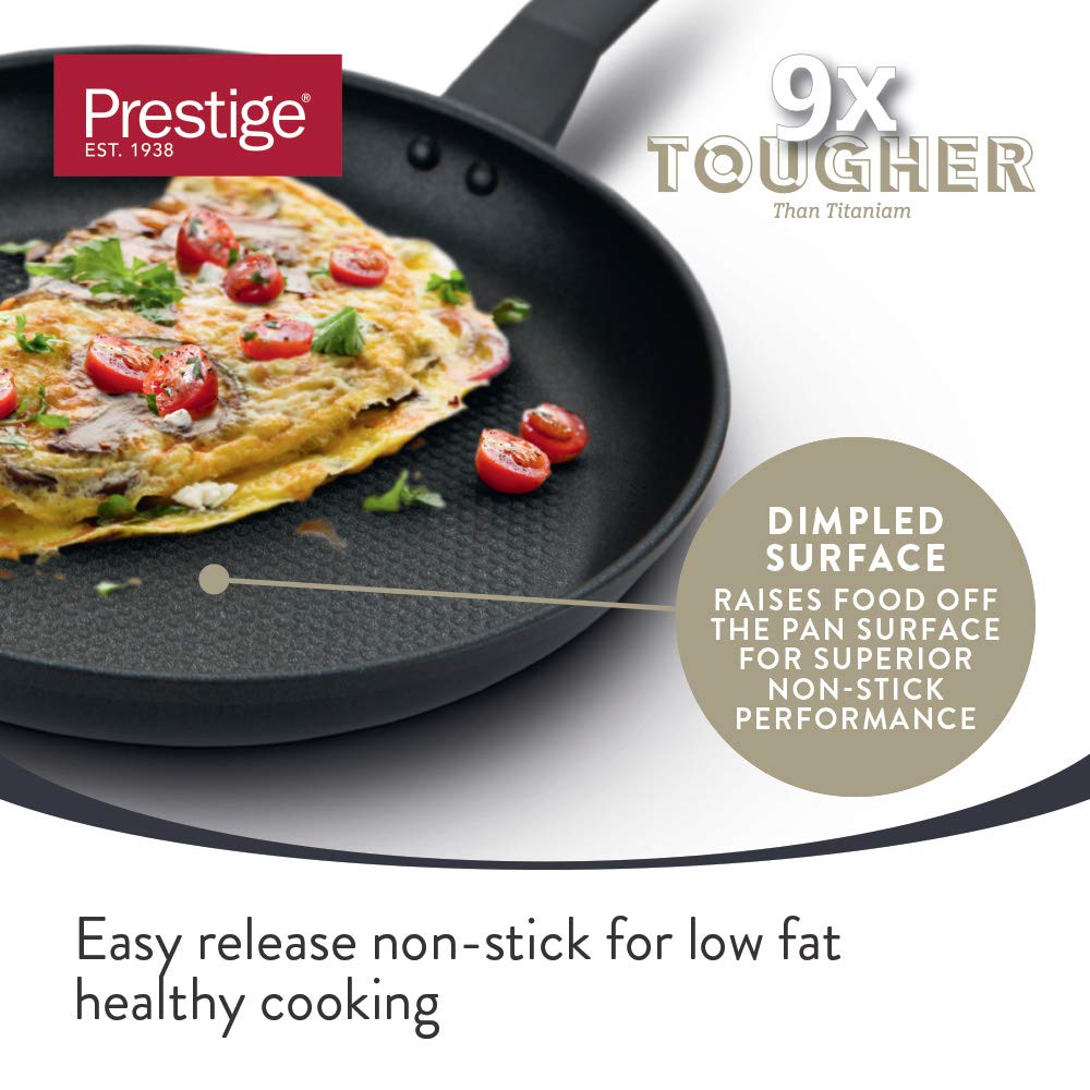 PRESTIGE 9 x Tougher Frying Pan Set Non Stick - Induction Frying Pan Set of 3, 21/25/29cm with Scratch Resistant Non Stick, Stay Cool Easy Grip