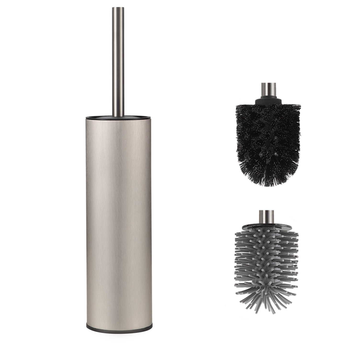DAZI Metal Standing Toilet Brush, Silicone Bathroom Brush with 2 Brushes Long Handle Basin for Deep Cleaning of the Washbasin
