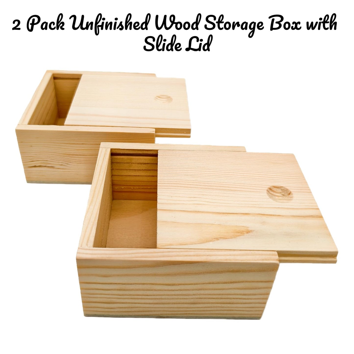 Anktily 2 Pack Unfinished Wood Storage Box with Slide Lid, Blank Natural Wood Box Case Container for Jewellery, DIY Arts & Crafts Hobbies