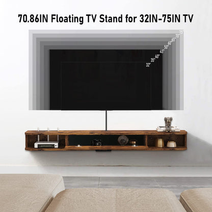 Pmnianhua Floating TV Unit, Wall Mounted TV Cabinet, Floating Shelves with Door, Modern Entertainment Media Console Center Large Storage TV Bench for
