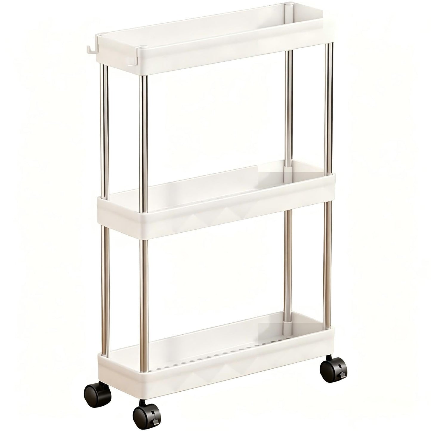 Multibao 3 Tier Slim Slide Out Kitchen Trolley Rack Holder Storage Shelf Organiser with Wheels for Small Spaces Bathroom Kitchen Laundryroom Bedroom