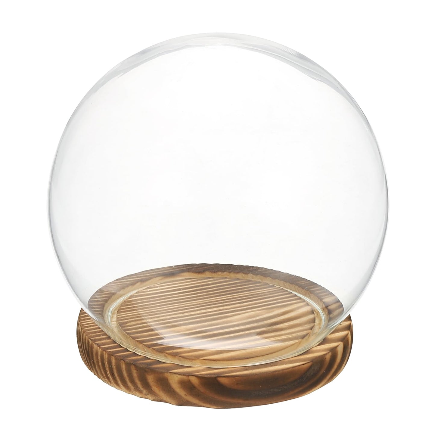 sourcing map Round Cloche Glass Dome, 5.9" x 4.7" Decorative Glass Display Bell Jar Dome Cloche with Brown Base for DIY Flower Craft