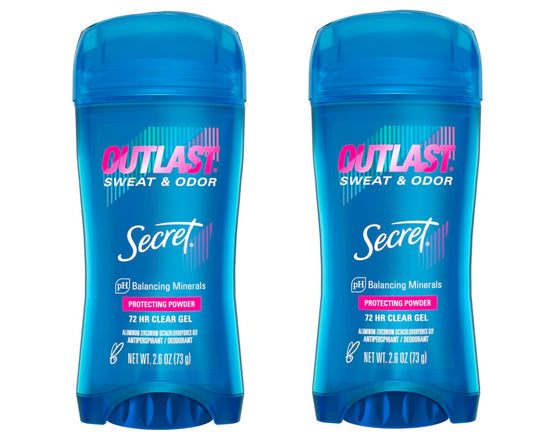 Secret Antiperspirant and Deodorant for Women, Outlast Xtend Clear Gel, Protecting Powder, 2.6 Oz Pack of 2
