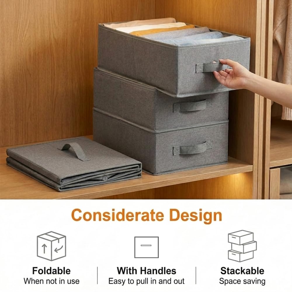 QINGGENG Wardrobe Storage Organiser with Handles, 2 Pack Foldable Clothes Drawer Organiser for Jeans, Trouser, Underwear, Socks, Bras