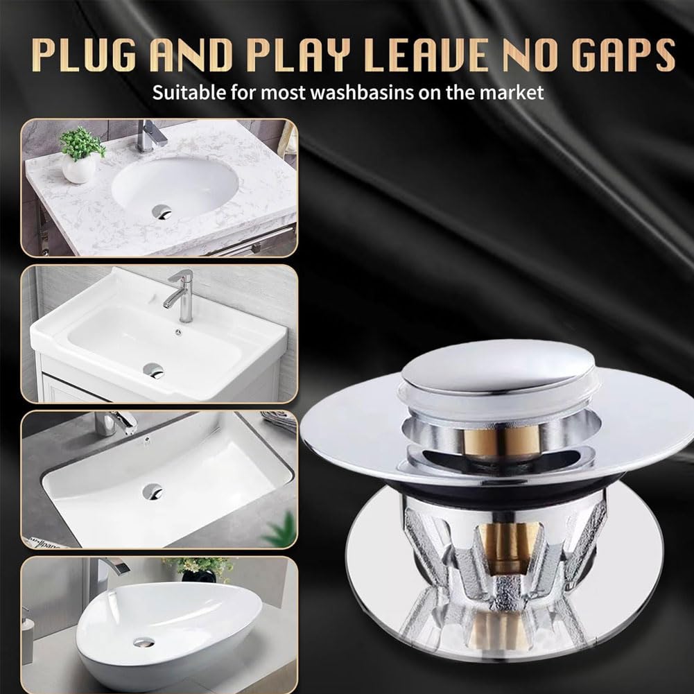 Sink Plug, Drain 2-in-1 Magic Drain Strainer Drain Fitting Plug Sink - Includes 3 Sealing Rings Universal Sink Plug with Drain Strainer for Bathroom