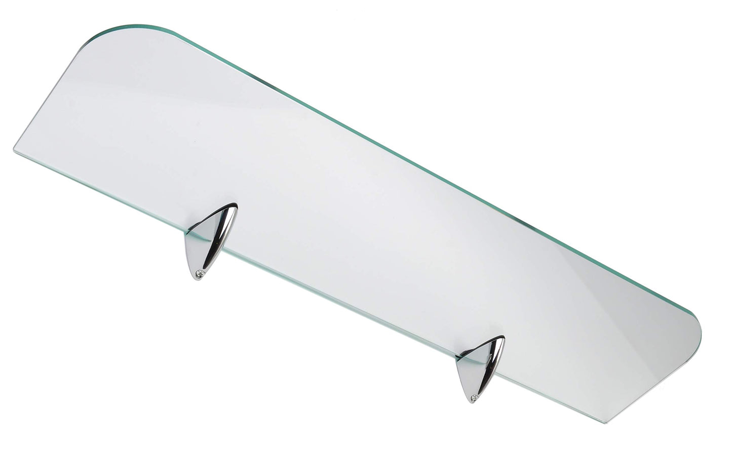 6mm Thick Toughened Glass Shelves With Curved Corners and Large Chrome Finish Shelf Supports 600mm (24” approx) and 500mm (20” approx) Black