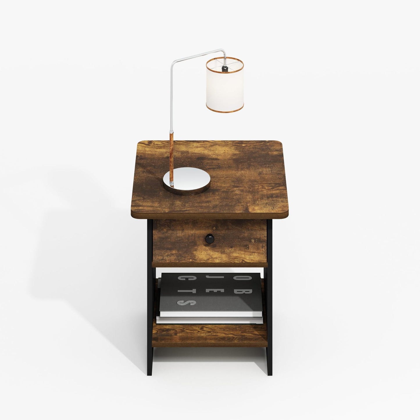 Furinno MODERN Side Table, Square End Table with Storage Bin, Round Corner Night Stand, Bedside Table with Storage Shelf, for Living Room, Bedroom