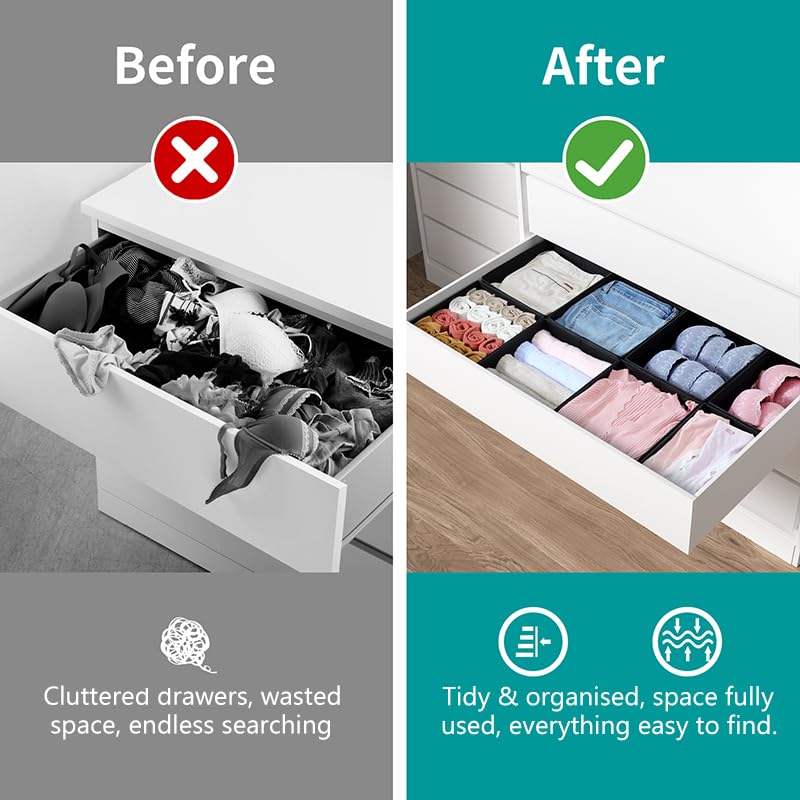 ORLISA Drawer Organiser for PAX 100 Drawers (100x58cm), 8 Pack Closet Organiser Set, Fabric Drawer Dividers & Wardrobe Organisers for Clothes Storage