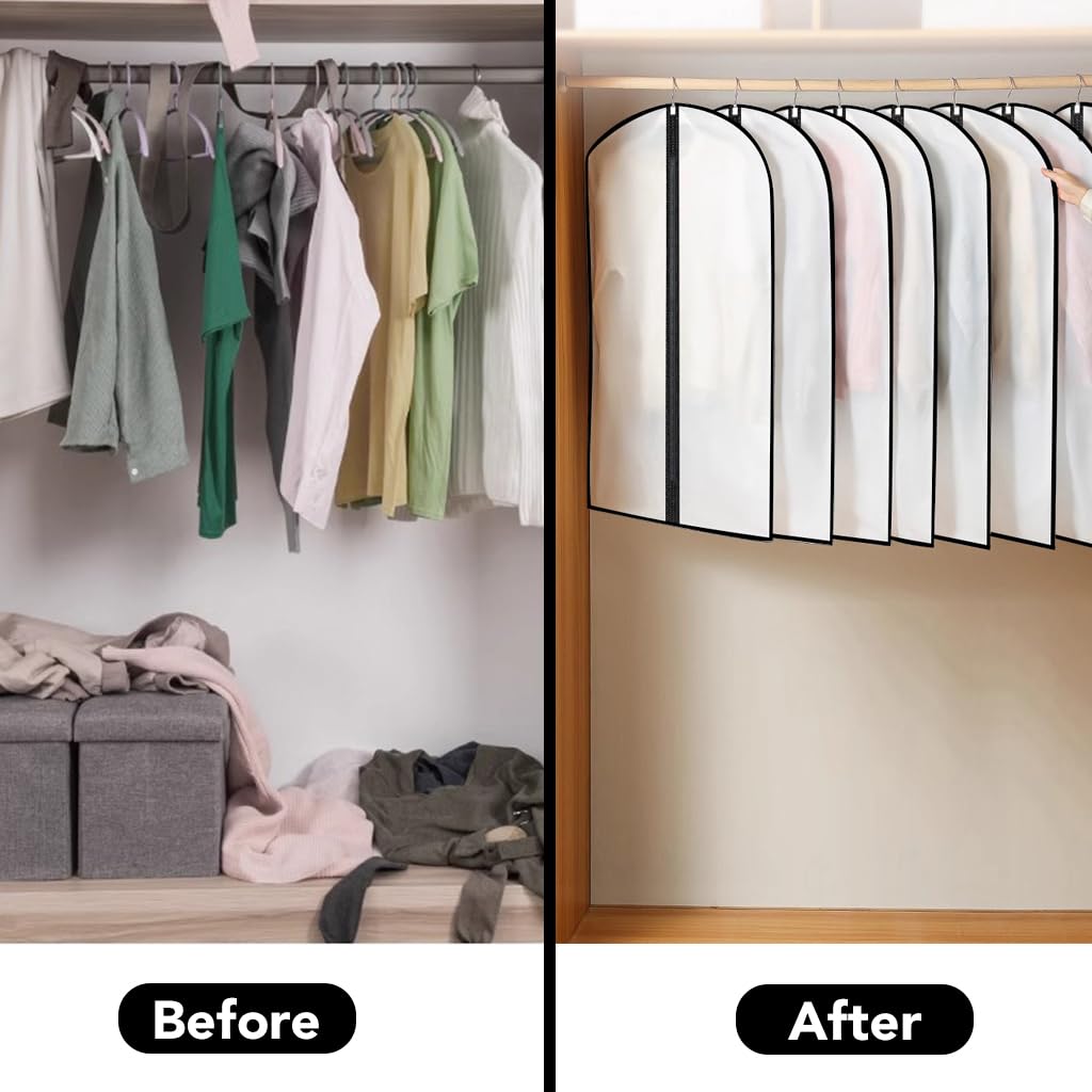 Garment Bags,5PCS Dustproof Garment Covers PEVA Translucent Clothes Covers with Zip Moth Proof Suit Protector Bags Waterproof Dress Covers for Shirts