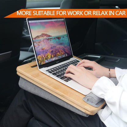 Lap desk,Bamboo Laptop Tray - Ergonomic Design with Cushion. Adjustable Tilt Angle and Height, with Tablet Phone Holder,for Comfortable Work Anywhere
