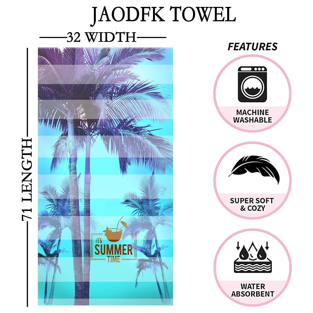JAODFK Microfibre Beach Towel 71"X32" Quick Dry Lightweight Sand Free Extra Large Thin Towels Travel Essentials For Adults Womens Swim Bath