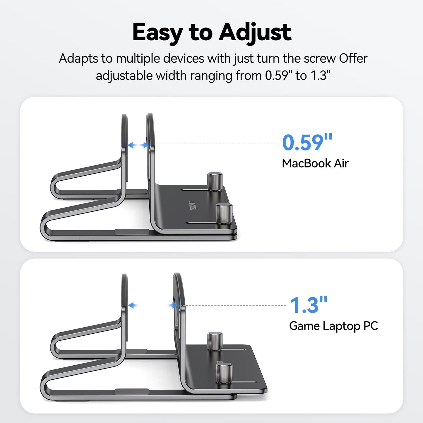 TECKNET Vertical Laptop Stand for Desk with Adjustable Laptop holder (Grey)