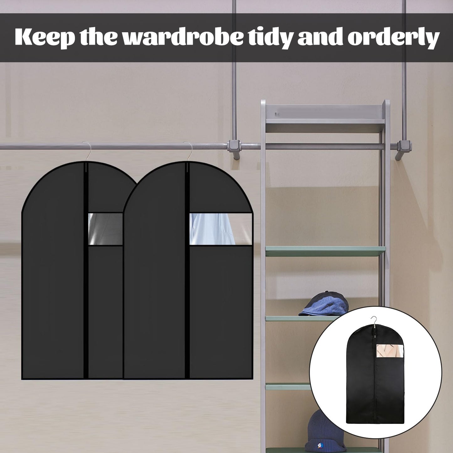2 Pack Suit Covers for Men with Zipper,Suit Bags for Men,60 * 100 cm Foldable and Dustproof Suits Carriers for Man,Easy to Store,Reusable Clothes
