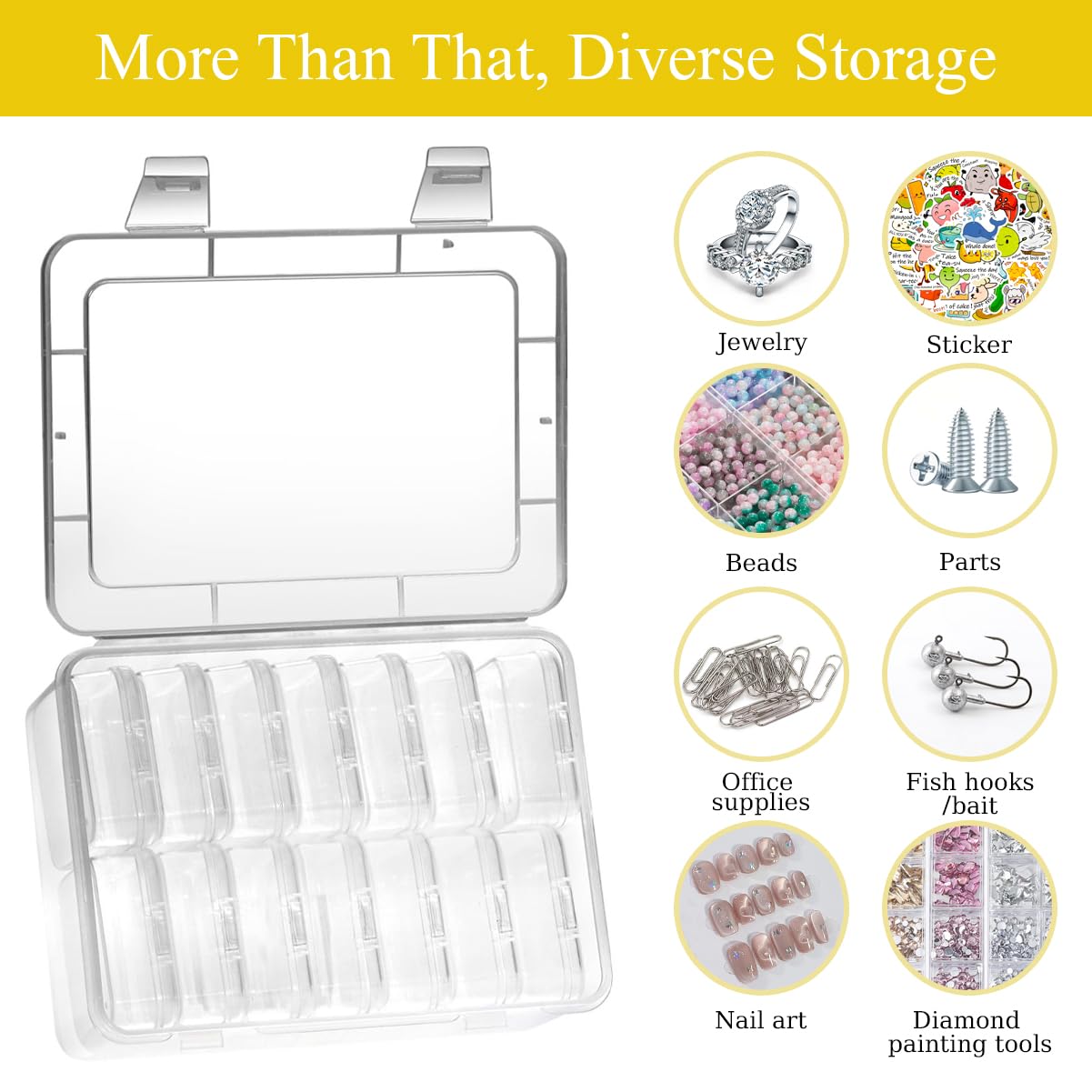 VPMeetx Bead Storage Box, 15 Grid, 2 Pack, Transparent Plastic