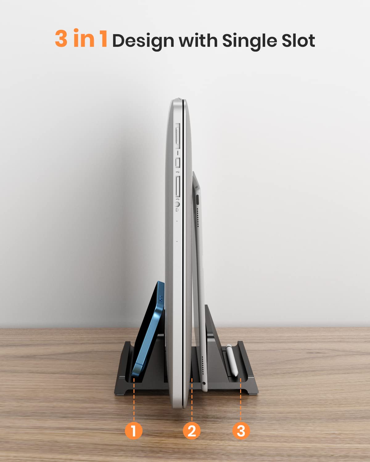 3 in 1 Vertical Laptop Stand - Klearlook Adjustable ABS Notebook Dock,Space-saving Desktop Laptop Holder Compatible