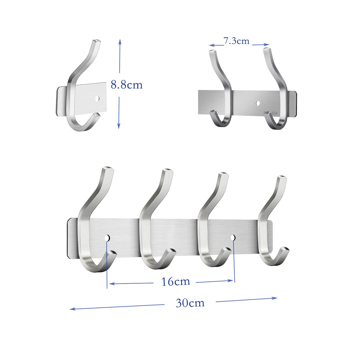 MEIJO Coat Hooks Wall Mounted, Coat Rack Wall Mounted Stainless Steel with 4 Hooks Heavy Duty Coat Hooks for Door, Bedroom, Bathroom, Kitchen