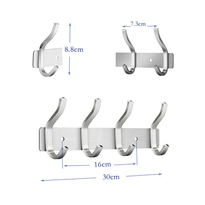 MEIJO Coat Hooks Wall Mounted, Coat Rack Wall Mounted Stainless Steel with 4 Hooks Heavy Duty Coat Hooks for Door, Bedroom, Bathroom, Kitchen