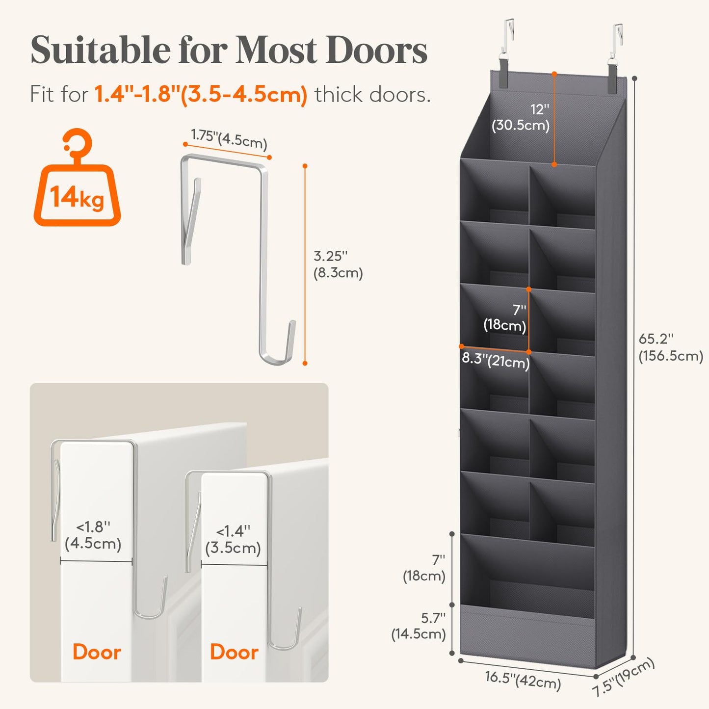 Lifewit 8 Tier Over the Door Shoe Organisers with 15 Deep Pockets, Fabric Hanging Wall Mounted Shoes Rack Behind Door Storage Organizer for Boots