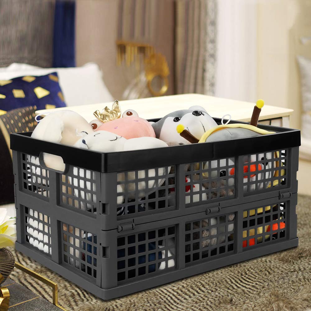 Bringer 30 L Plastic Collapsible Storage Bin, Set of 3 Folding Storage Crate Basket