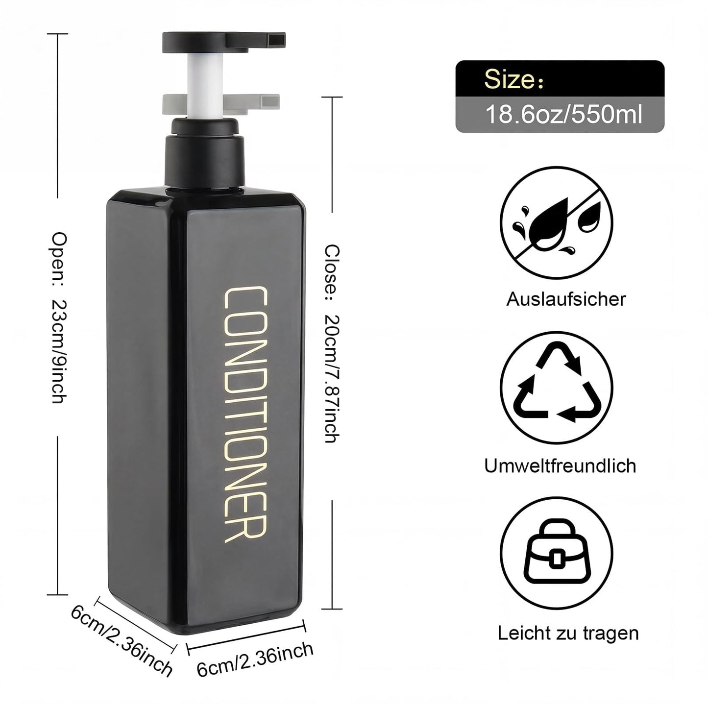 Hokretme Shampoo and Conditioner Dispenser 550ml 3 Pack Shower Soap Bottles Refillable Shampoo Pump Bottle Dispenser Plastic Empty Body Wash