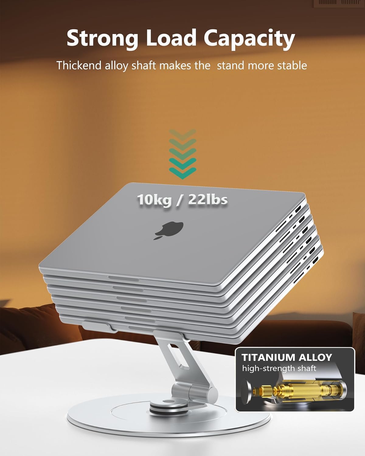 LOXP Ultra-Stable Aluminumy Swivel Laptop Stand for Desk with Rotating Foldable Phone Holder, 300% Large Base Stability, Anti-Loosening Structure