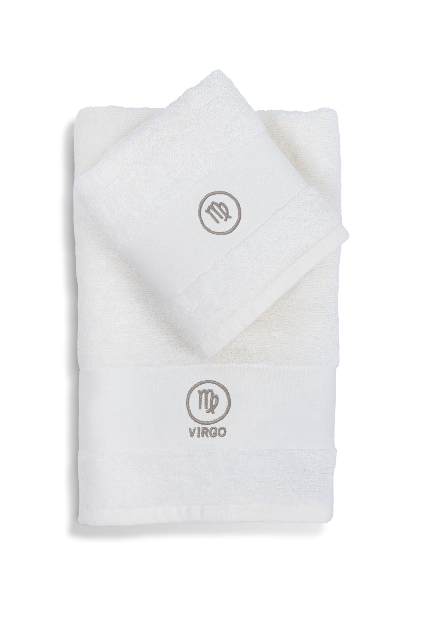 zer0bed Zodiac Zodiac Bath Towel Set, Set of 2, Face Towel, Guest Towel-Bidet, 100% Cotton, Plain with Embroidery, Virgin