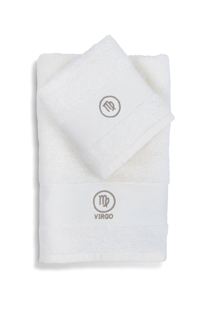 zer0bed Zodiac Zodiac Bath Towel Set, Set of 2, Face Towel, Guest Towel-Bidet, 100% Cotton, Plain with Embroidery, Virgin