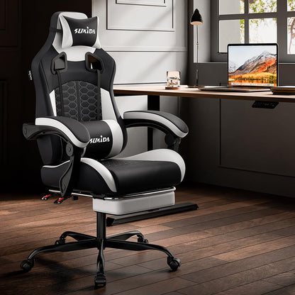 SUKIDA Ergonomic Gaming Chair for Adult, Comfortable Desk Chair with Massage, Comfy Headrest and Lumbar Support Pc Office chairs with Footrest