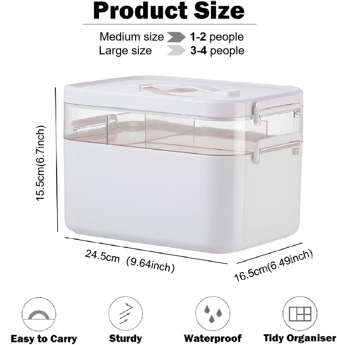 Medicine Storage Box,Lockable Plastic Medicine Box Medication Case,2-Layer Multi Grid First Aid Boxes,Portable Storage Organiser Large Medical