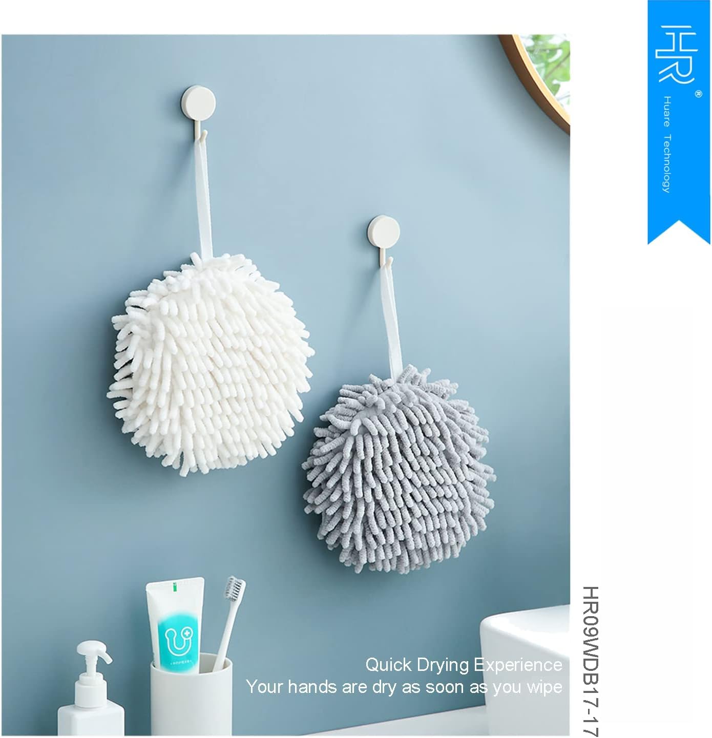 Foli Chenille Hand Towels White And Light Blue Set of 2 Hand Towels Dry your hand instantly and easy to clean 2 Pack