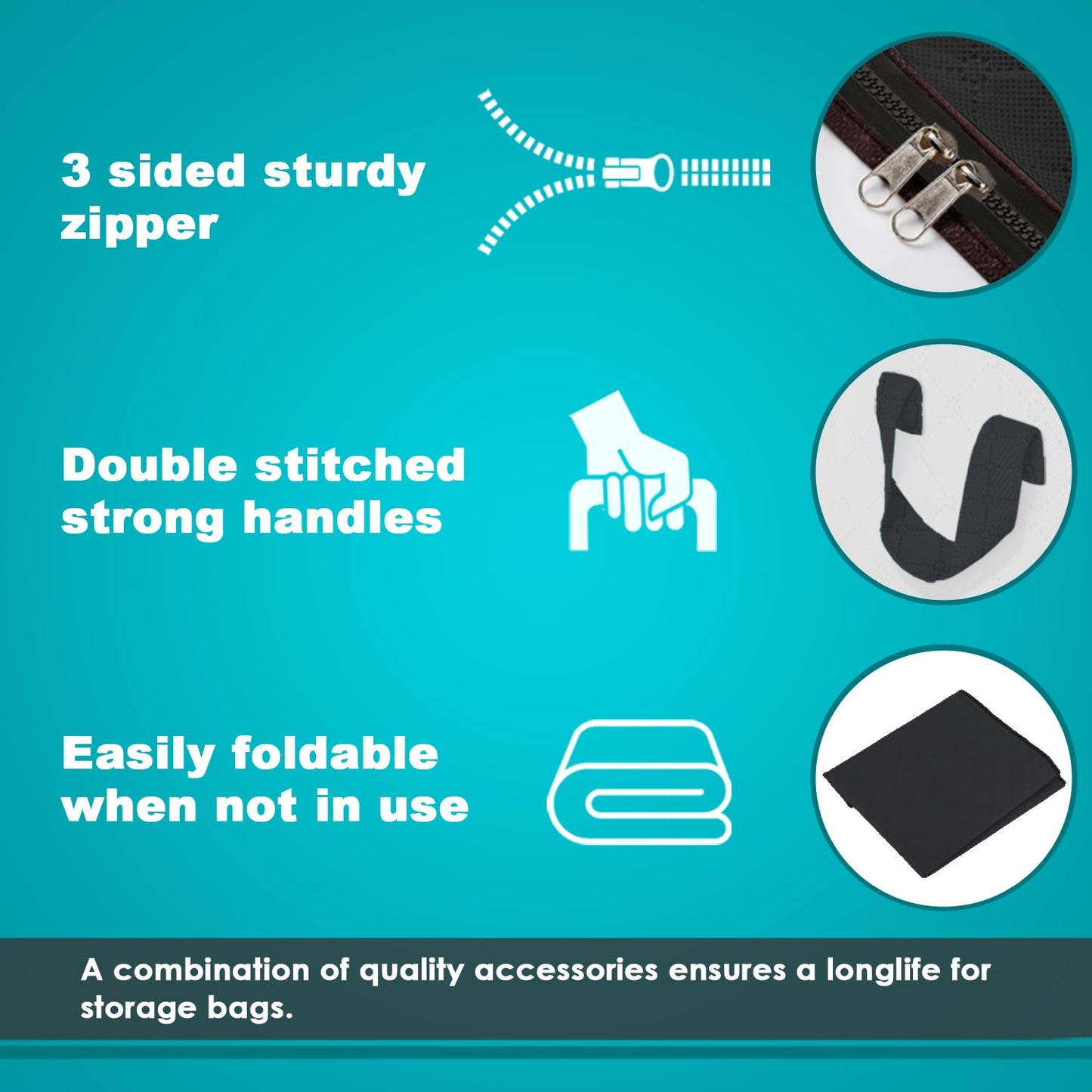 Joybees Clothes Storage Bags with Lids, 3-Pack, 90L Large Foldable Boxes with Zipper & Clear Window, Thick Scratch-Resistant Material