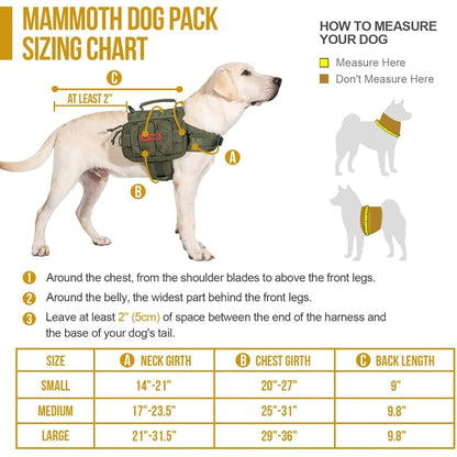OneTigris Dog Pack Hound Travel Camping Hiking Backpack Saddle Bag Rucksack for Medium & Large Dog (Ranger Green)