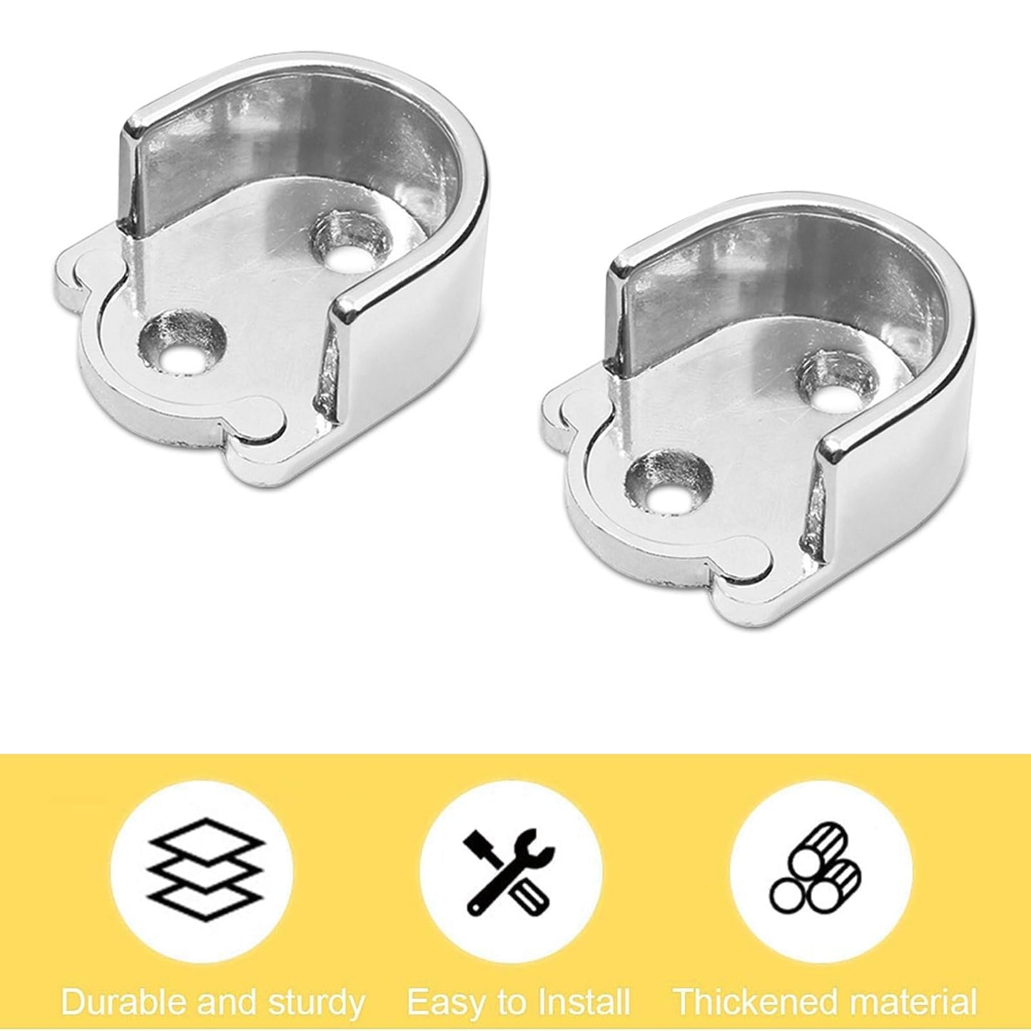 2 Pcs Wardrobe Rail Bracket, 19mm Diameter Zinc Alloy Wardrobe Closet Rod Bracket, U Shaped Curtain Pole Brackets