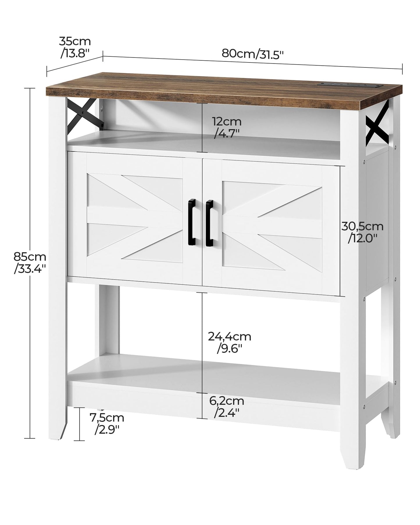 CHOEZON Vintage Console Table, Farmhouse Kitchen Sideboard Cabinet with Power Outlet, Kitchen Sideboards with Open Storage Shelves, for Entrance