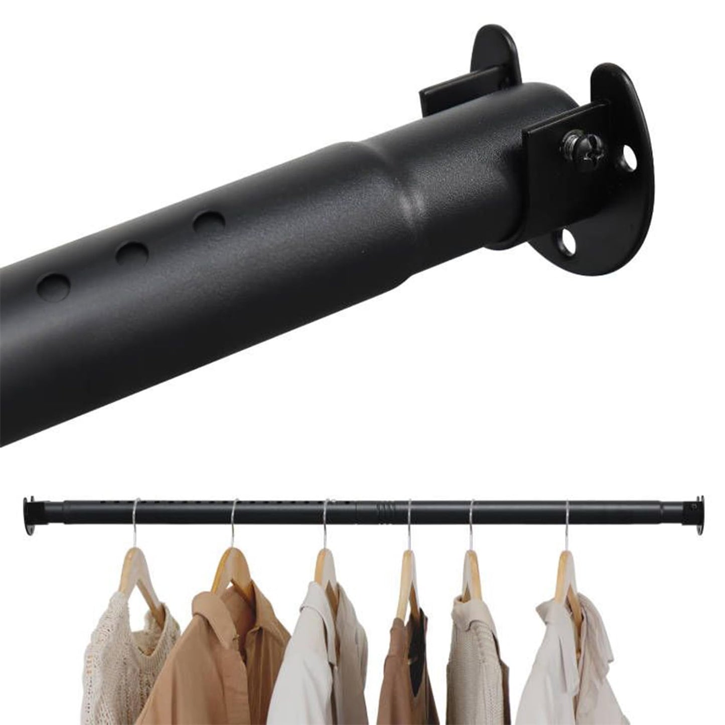 Closet Rods for Hanging Clothes, 40 to 248cm Adjustable Metal Closet Rod, Heavy Duty Extendable Wardrobe Rod