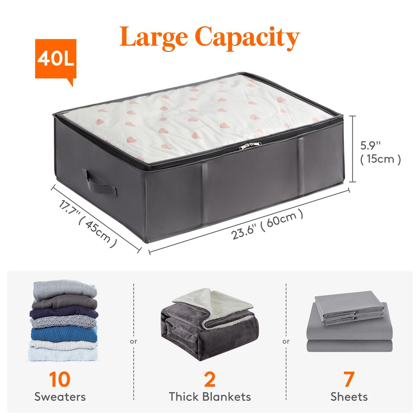 Lifewit 2 Pack 40L Under Bed Storage, Underbed Storage Boxes with lid Clothes Storage Bag Wardrobe Storage Organiser with Reinforced Handle