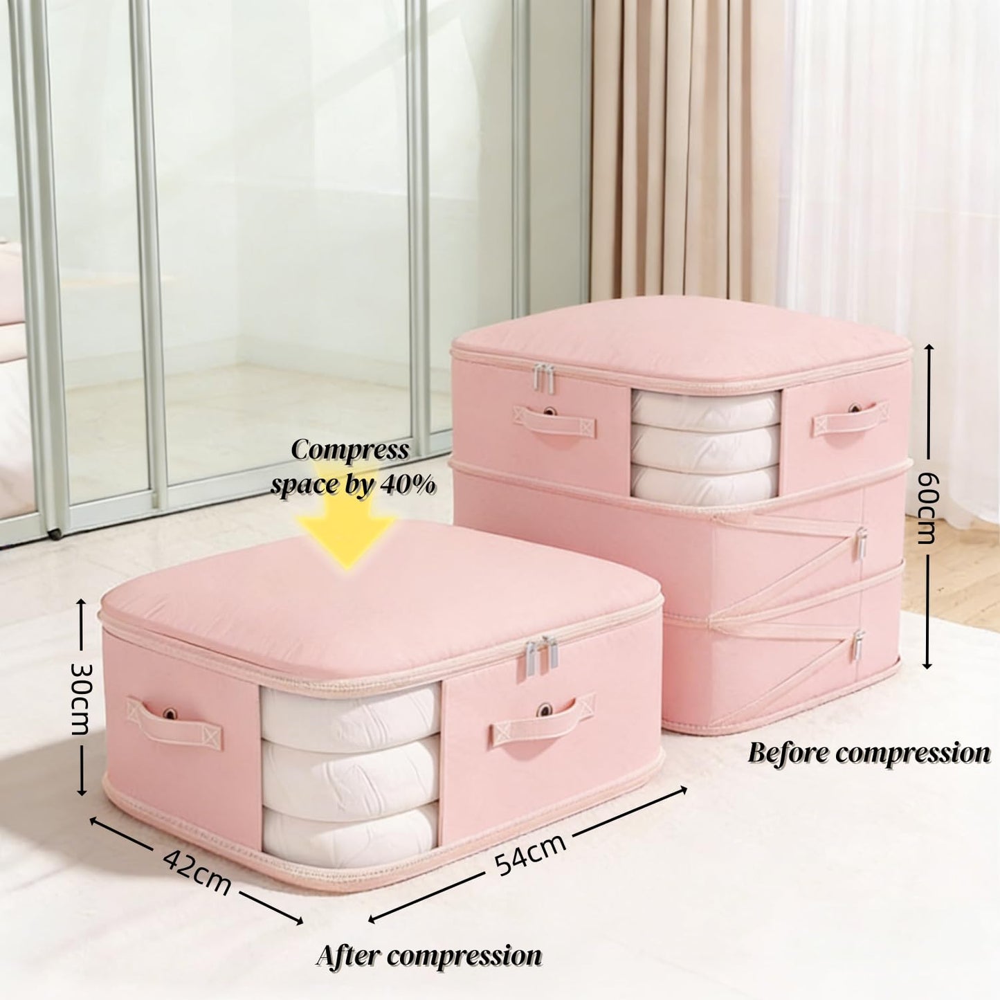 Uwenkjie Large Vacuum Storage Bags 2 Pack, Pink Compression Organizer with Air Valve, 54x42x60cm Compressible to 30cm