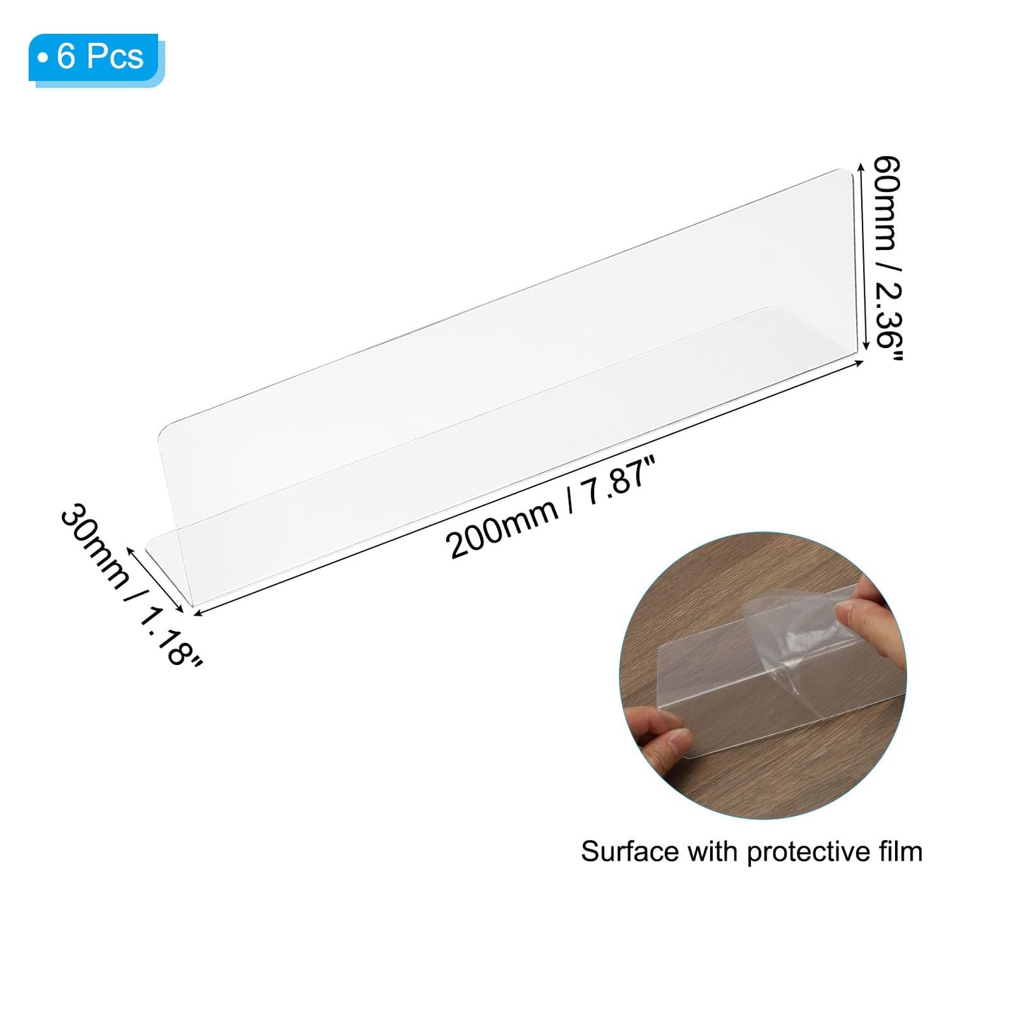 PATIKIL 6 Pack Shelf Dividers for Closet Organization, 200 x 30 x 60mm Acrylic Closets Separator Kitchen Cabinet Shelves Under Bed Blocker for
