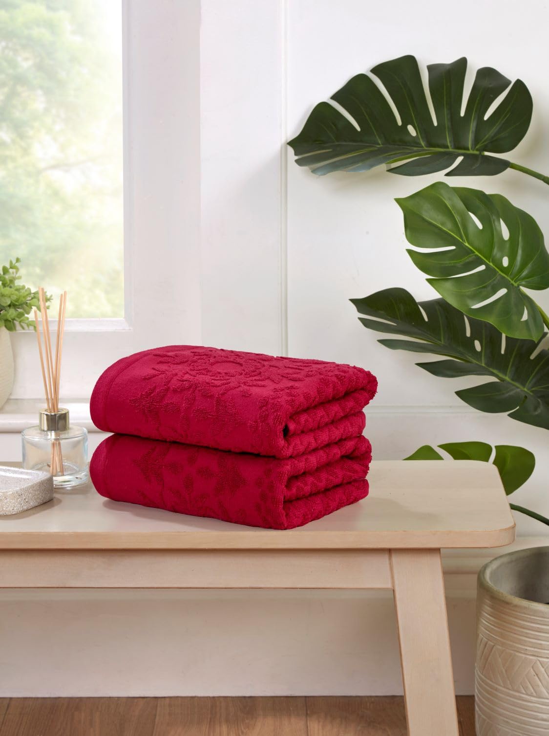 Rapport Home Versailles Jacquard Hand Towels 2 Pack - Ruby, 50x85cm