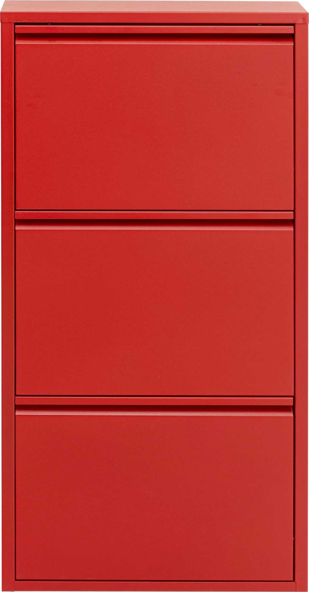 Kare Design Shoe Container Caruso 3, Red, Steel, 3 Tipping Compartments, Space for 6 Pairs of Shoes, Slim, Space-Saving, Storage Space, Hallway