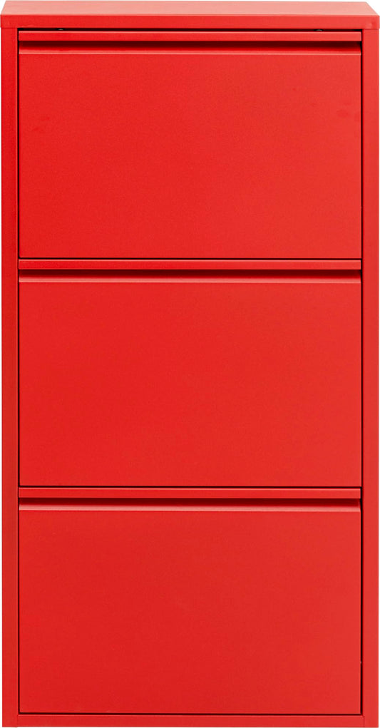 Kare Design Shoe Container Caruso 3, Red, Steel, 3 Tipping Compartments, Space for 6 Pairs of Shoes, Slim, Space-Saving, Storage Space, Hallway