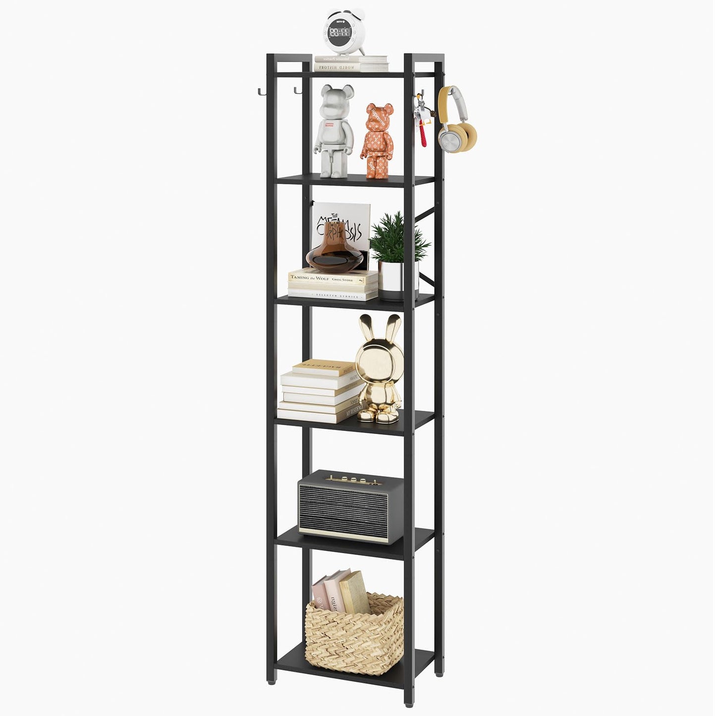 YMYNY Bookshelf, 6 Tier Storage Rack, Plant Rack, Storage Rack with Steel Frame,for Living Room, Office, Study, Hallway, Industrial Style